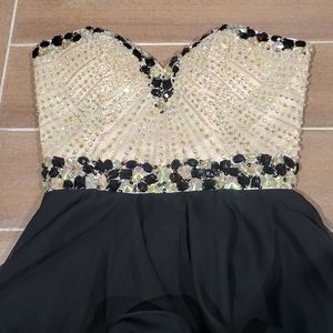 Sherri Hill Beaded Strapless Ruffle Mini Dress